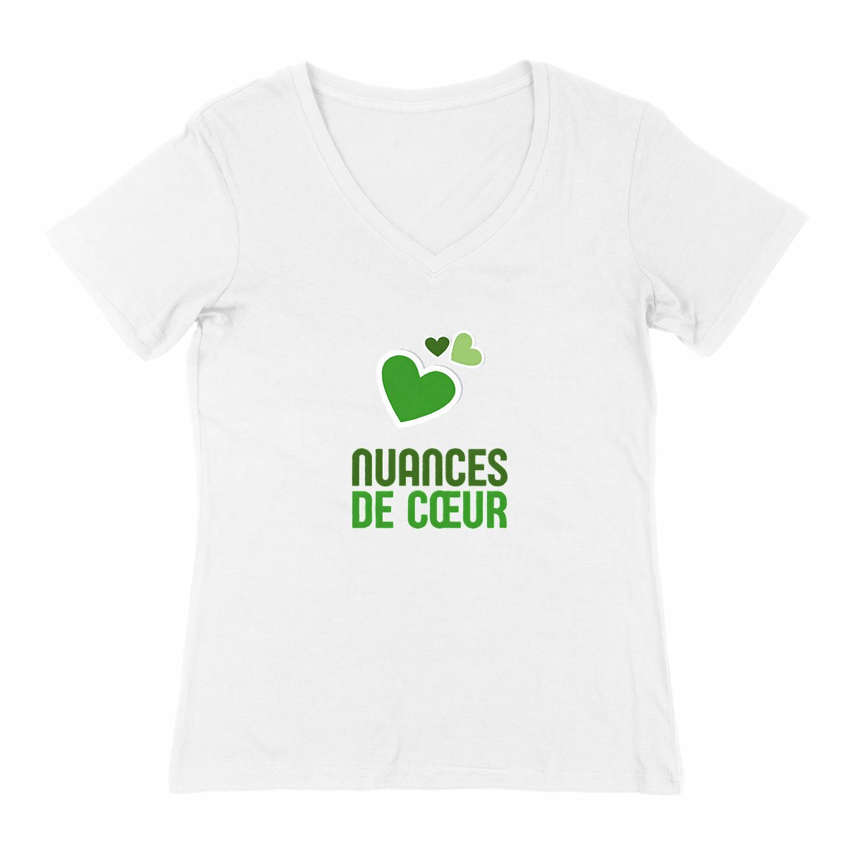 T-shirt Femme Col V - Nuances de Coeur Vert pour un Style Unique - face_2