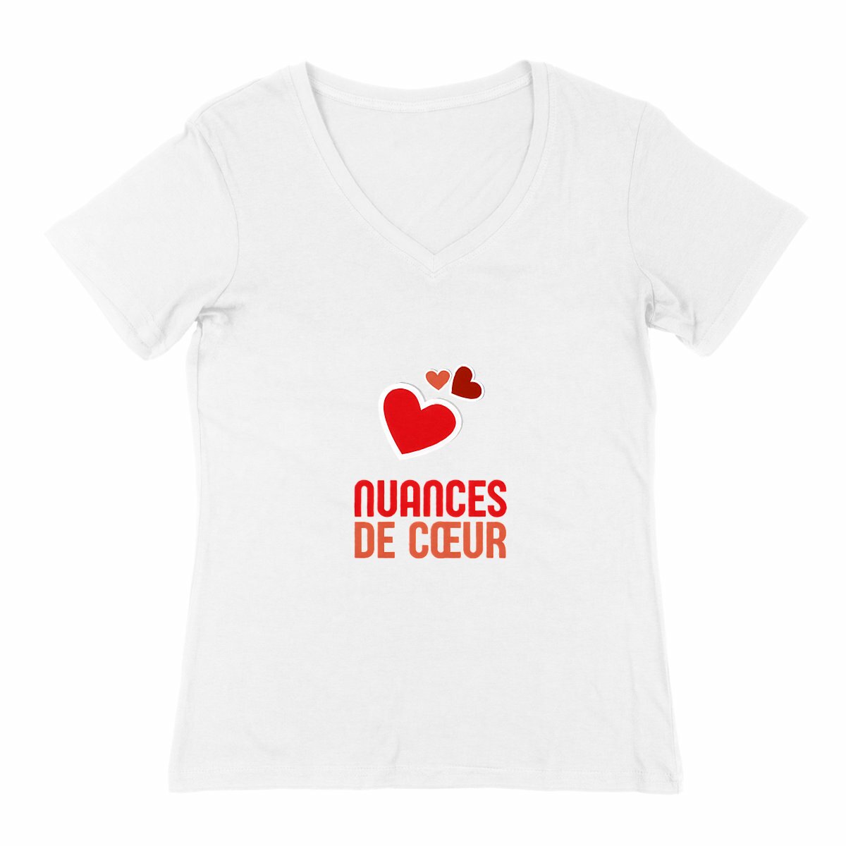 T-shirt Femme Col V - Nuances de Coeurs Rouges - face_2