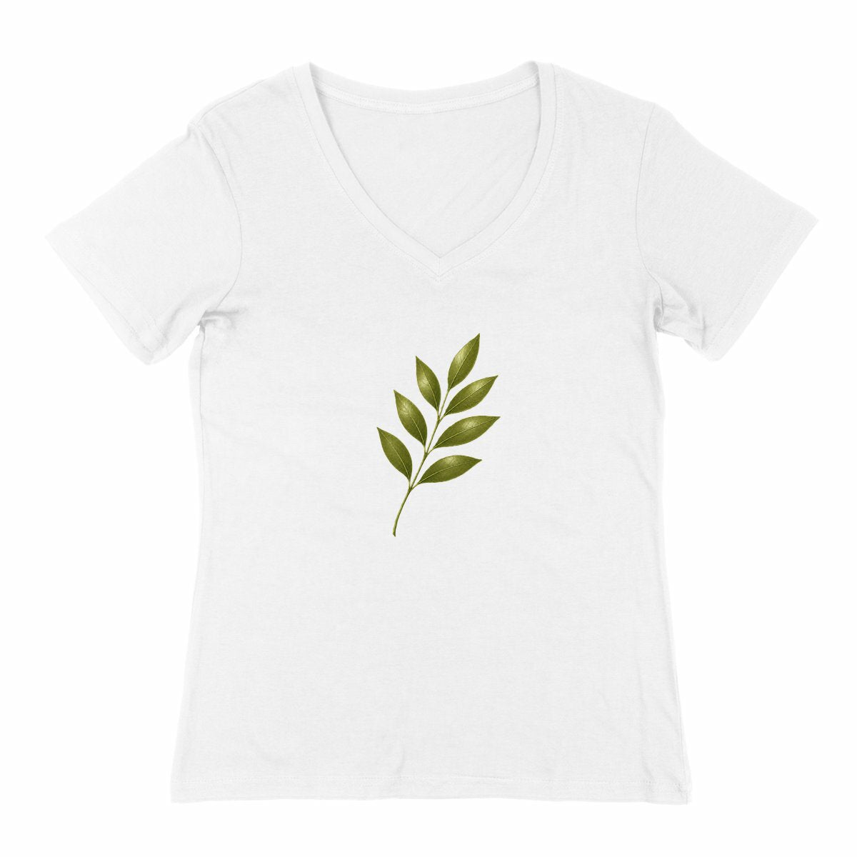T-shirt Femme Col V : Élégance Naturelle avec Tige et Feuilles Vertes - face_2