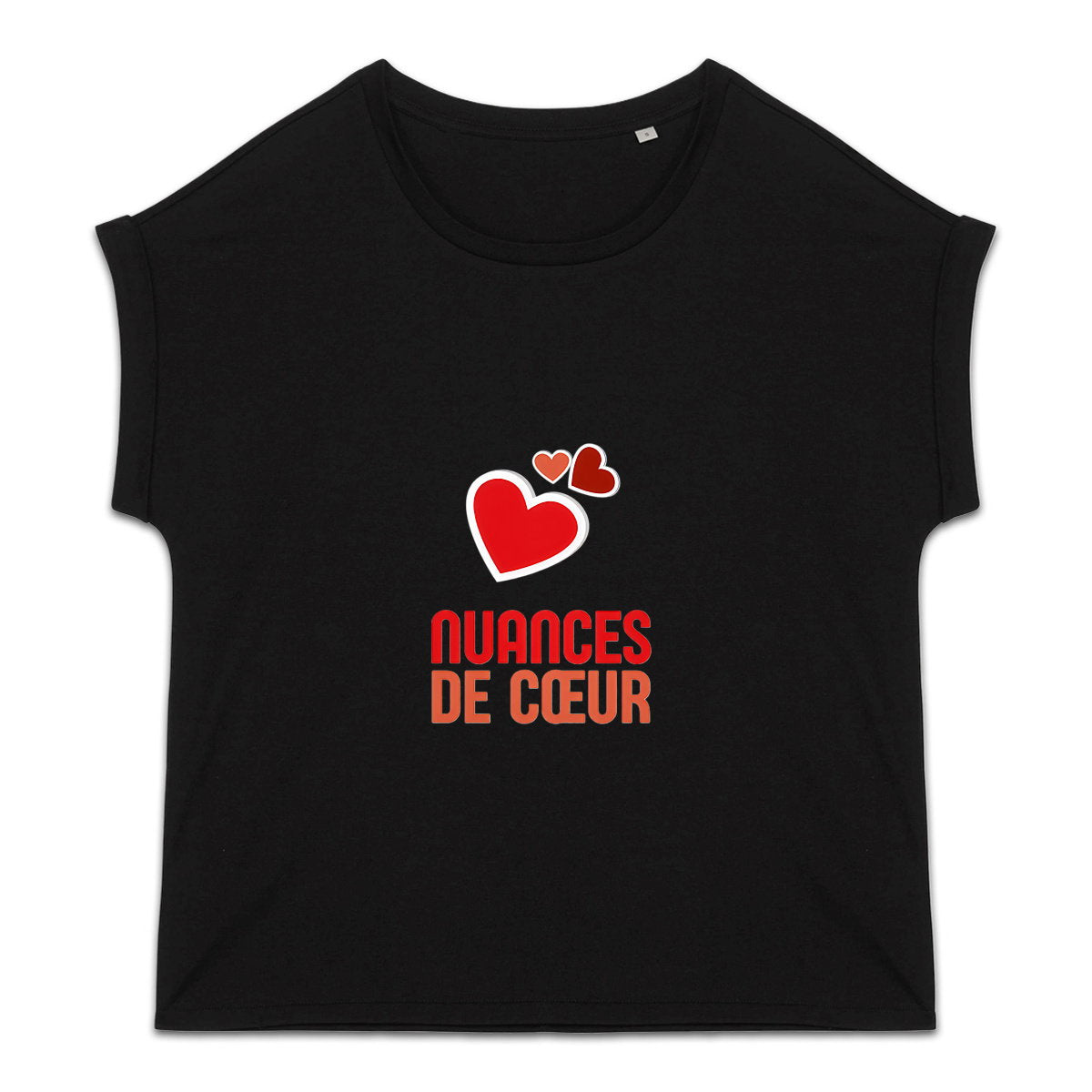 T-shirt femme biologique manches à revers - Nuances de cœurs rouges - face_2