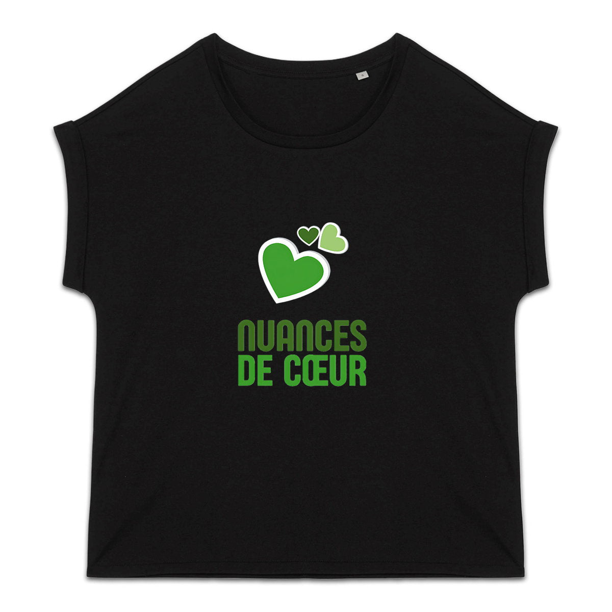 T-shirt femme biologique manches à revers : Cœurs verts élégants - face_2