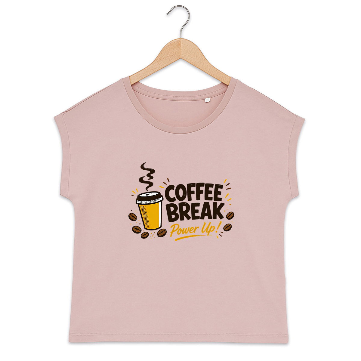 T-shirt femme biologique manches à revers - Pause café - face_2