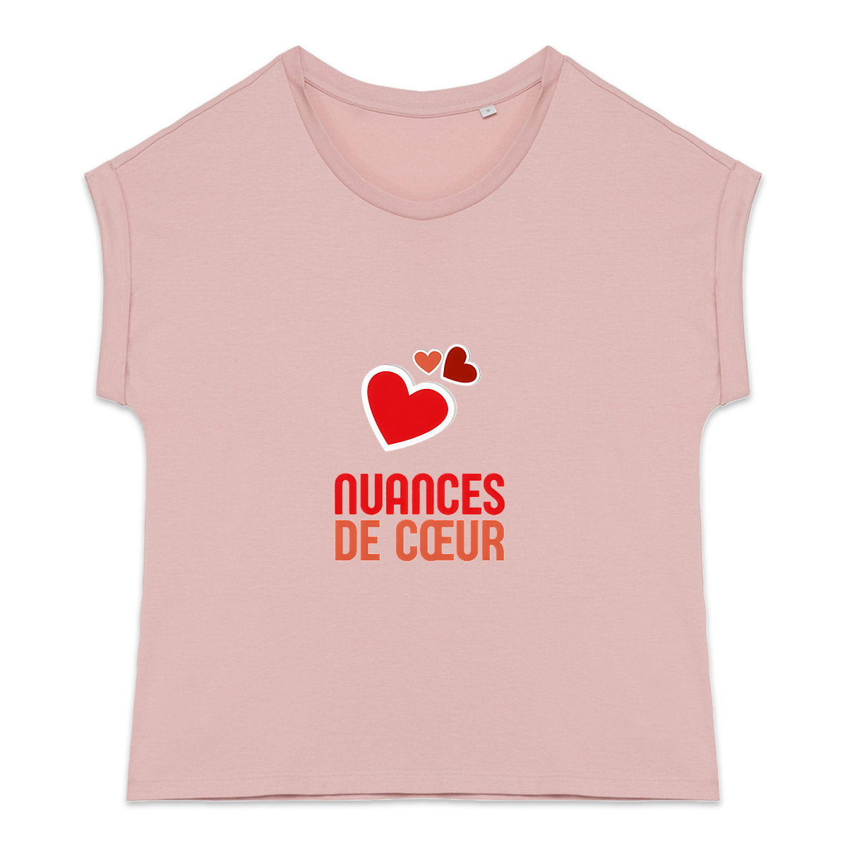 T-shirt femme biologique manches à revers - Nuances de cœurs rouges - face_3