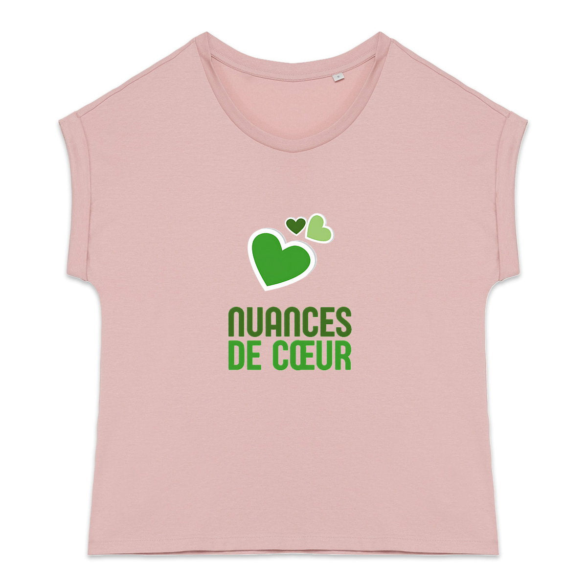 T-shirt femme biologique manches à revers : Cœurs verts élégants - face_3