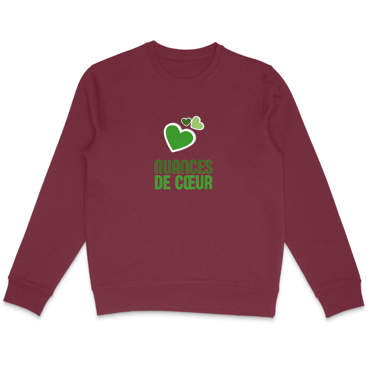 Sweat-shirt Léger Unisexe : Amour en Nuances de Coeurs Verts - face_4