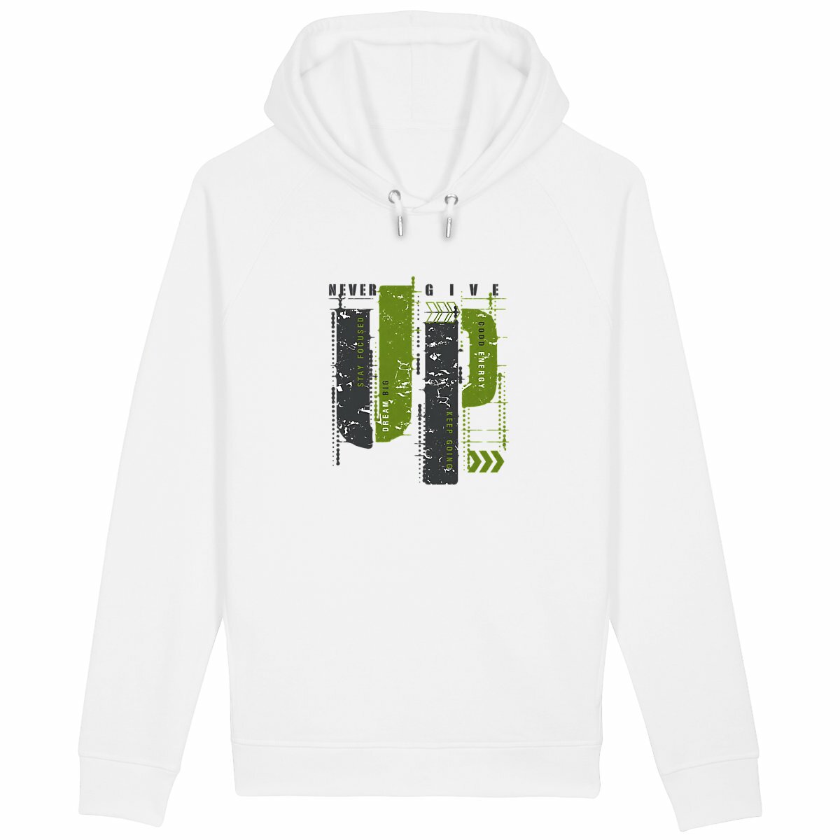 Sweat à capuche avec poches latérales en gris et vert olive - face_blanc