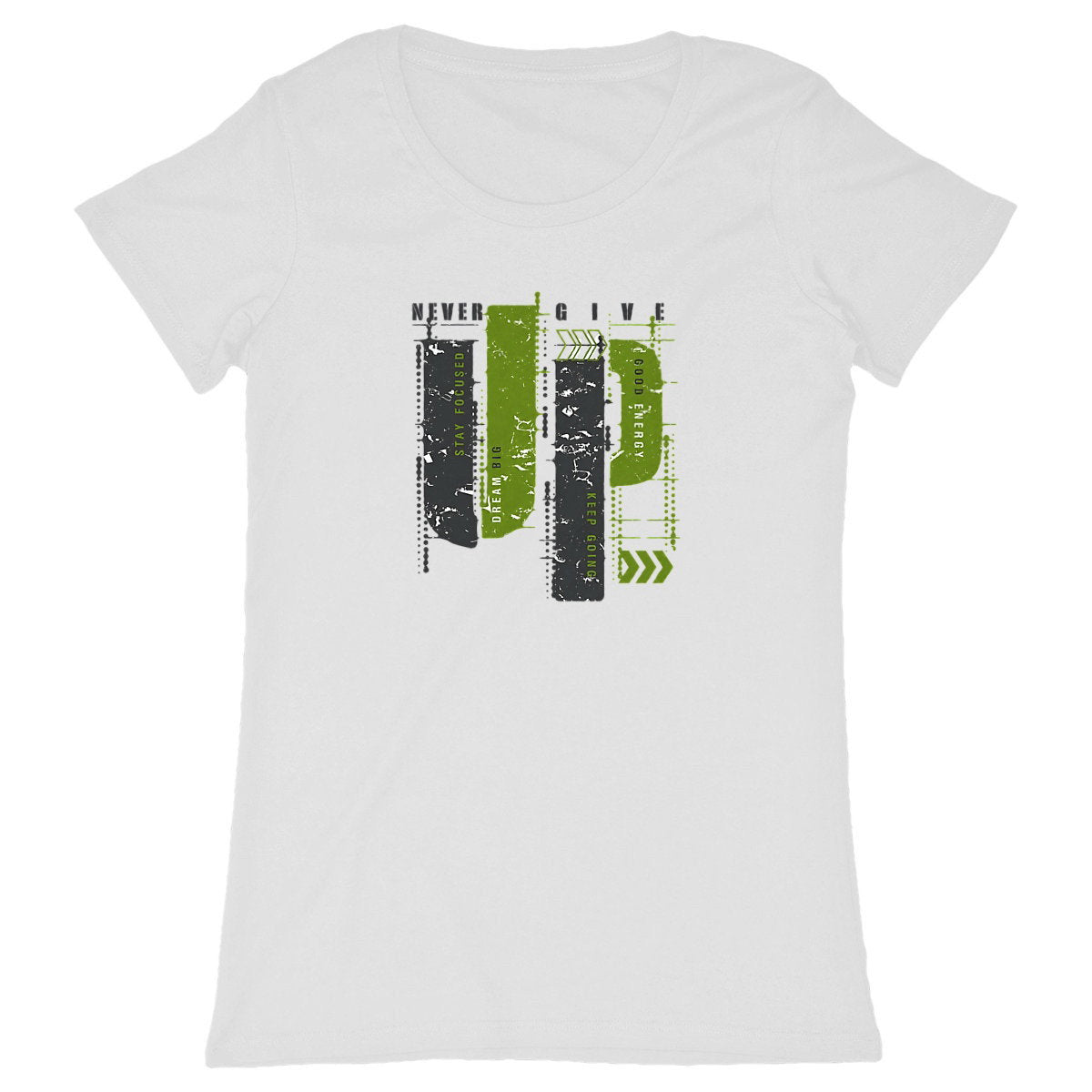 T-shirt Femme Classique : Élégance en Gris et Vert Olive - face_blanc