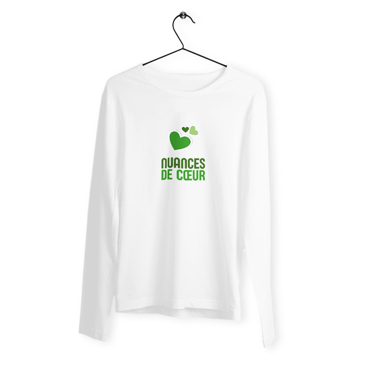 T-shirt Femme Léger manches longues - Nuances de Coeurs Verts - face_blanc