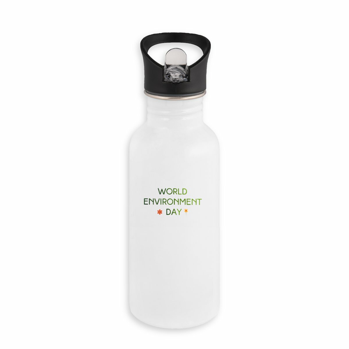 Bouteille en inox avec paille - Éco-responsable pour la journée de l'environnement - face_blanc