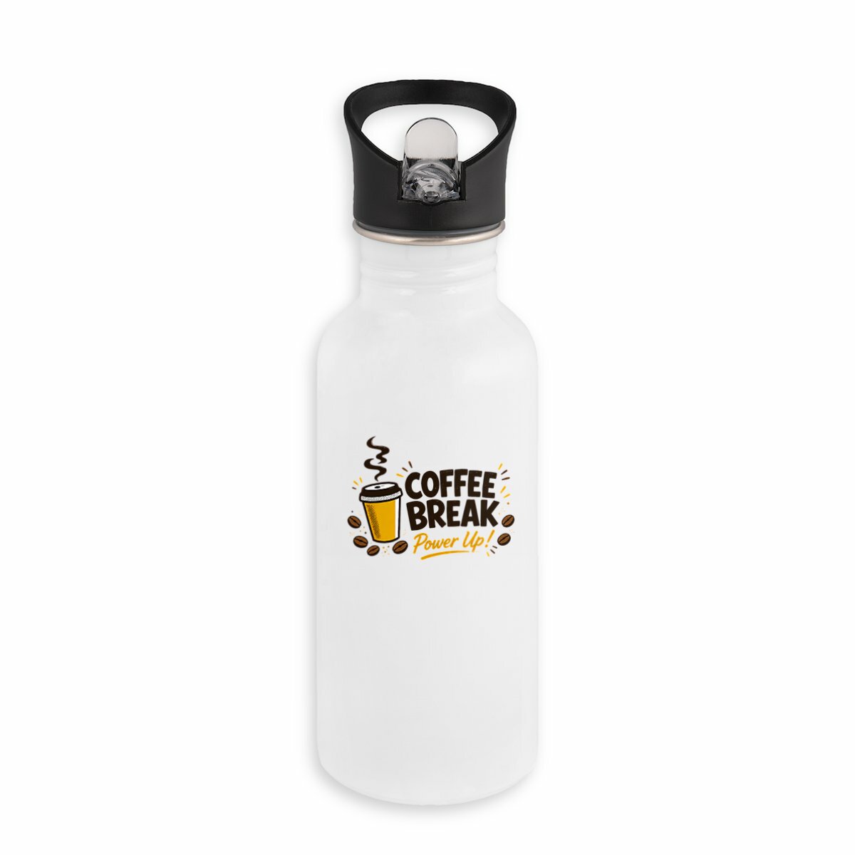 Bouteille en inox avec paille - Pause café - face_blanc