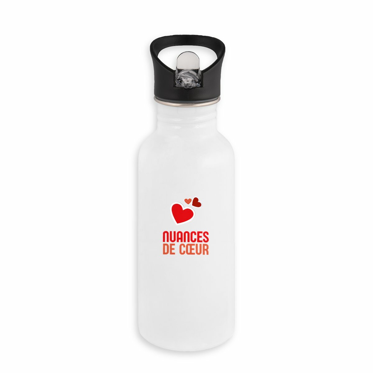 Bouteille en inox avec paille - Amour en nuances de coeurs rouges - face_blanc