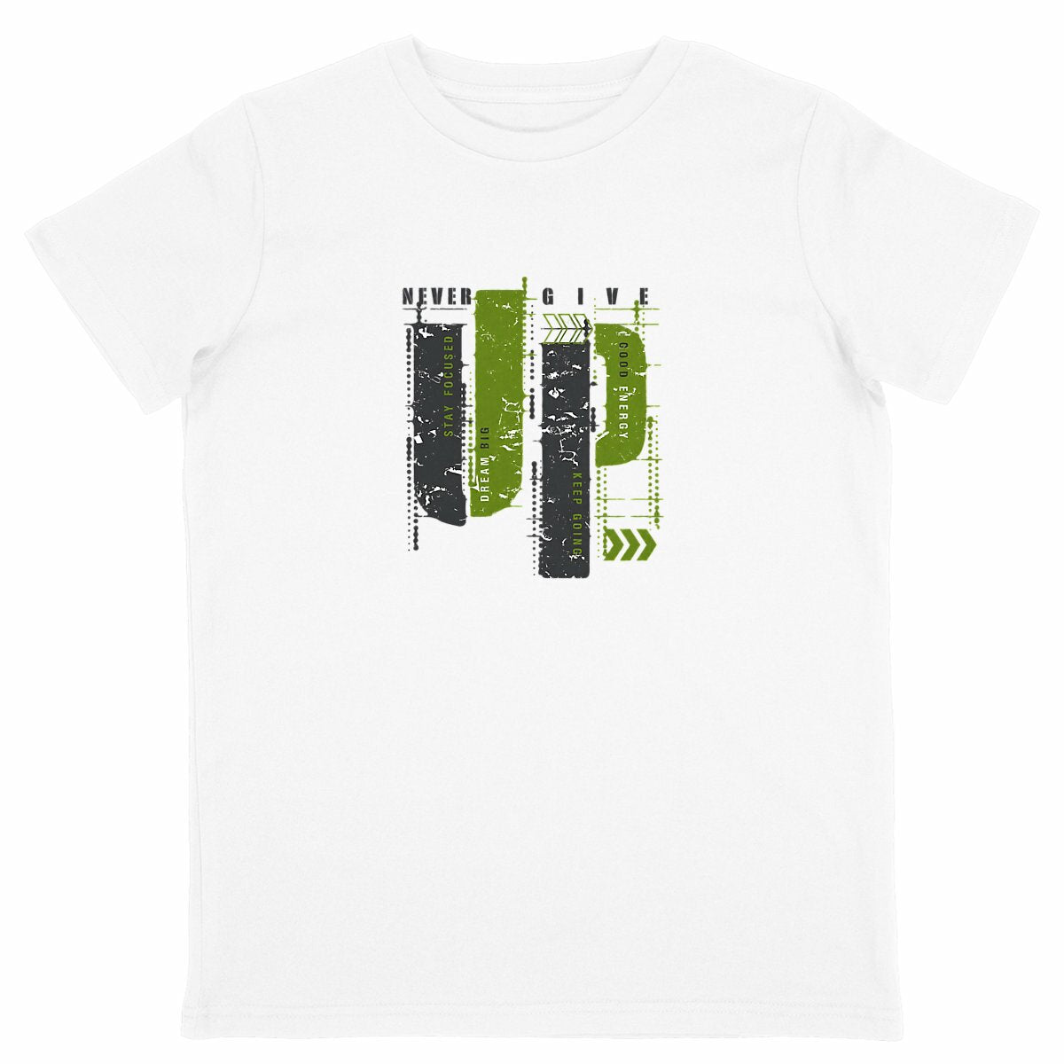 T-shirt Enfant Léger : Élégance en Gris et Vert Olive - face_blanc