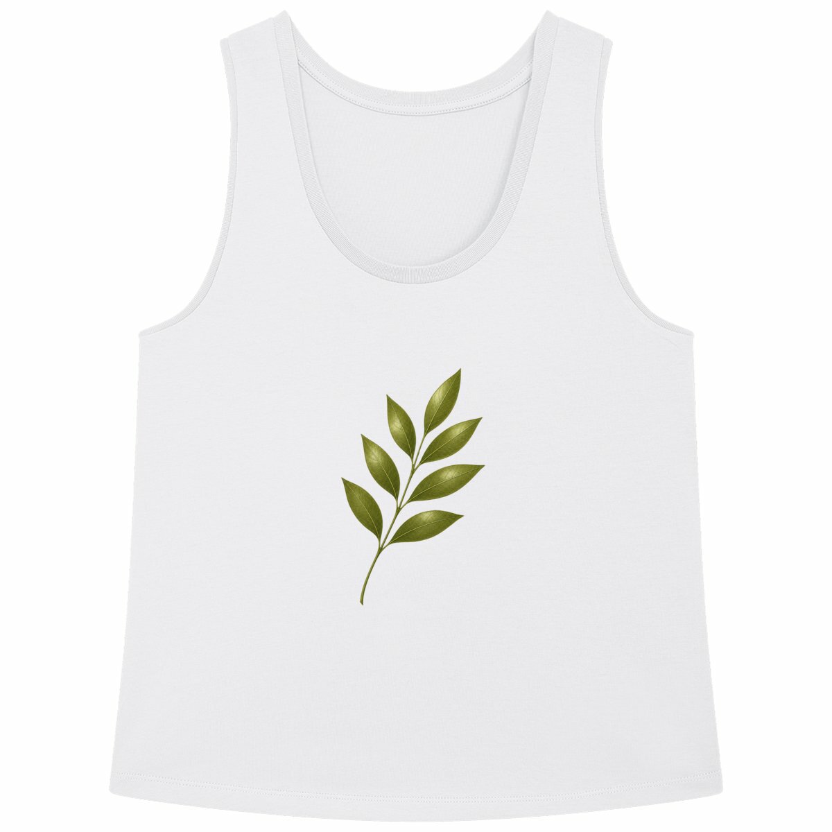 Débardeur Femme Ample - Élégance Naturelle avec Tige et Feuilles - face_blanc