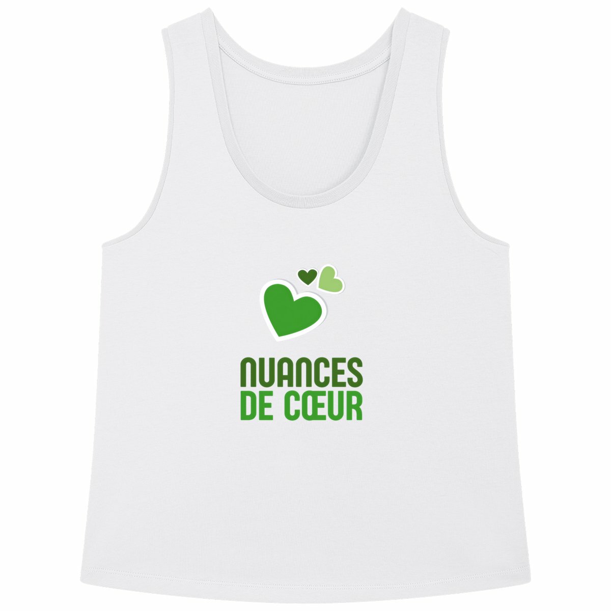Débardeur Femme Ample : Élégance des Cœurs Verts - face_blanc