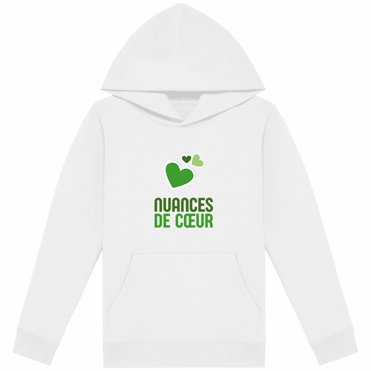Sweat à capuche Léger Enfant - Amour en Nuances de Coeurs Verts - face_blanc