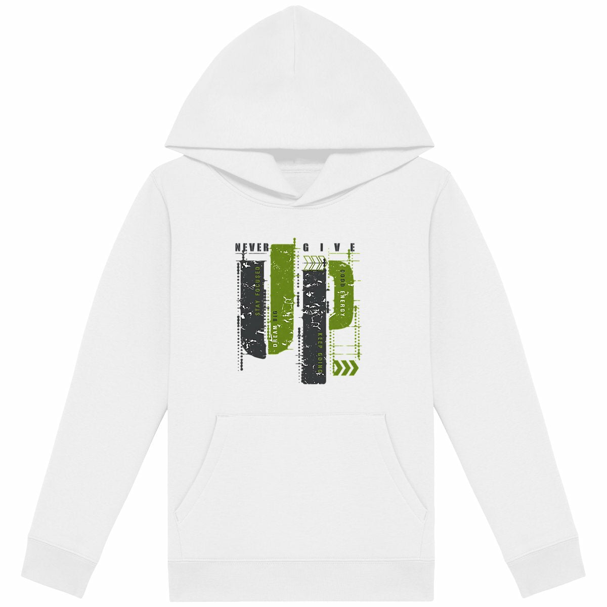 Sweat à capuche Léger Enfant - Élégance en Gris et Vert Olive - face_blanc