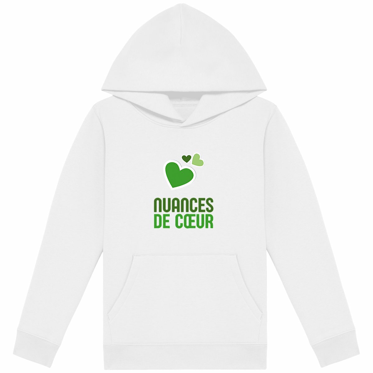 Sweat à capuche Léger Enfant - Douceur des Coeurs Verts - face_blanc