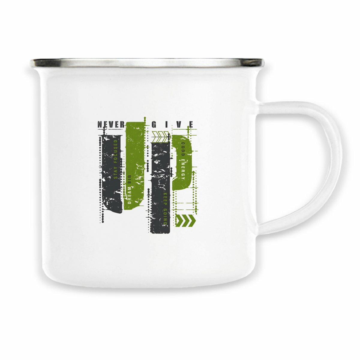 Mug metal élégant en gris et vert olive - face_blanc