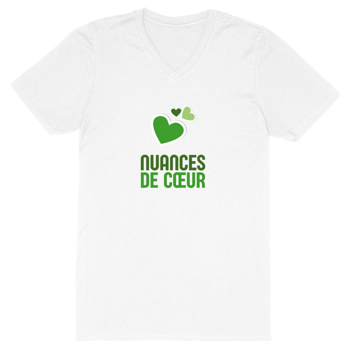 T-shirt Homme Col V - Nuances de Cœurs Verts pour un Style Unique - face_blanc