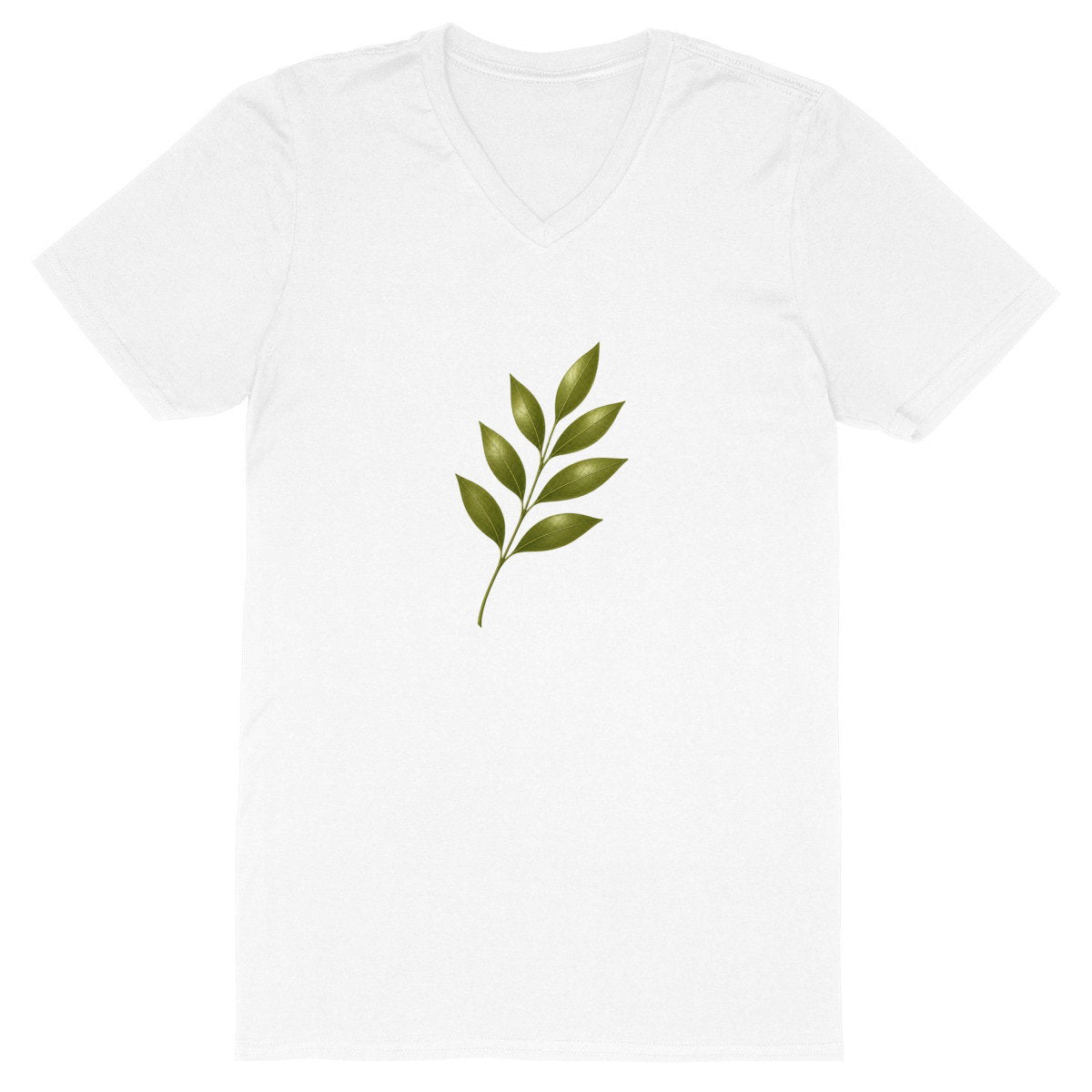 T-shirt Homme Col V - Élégance Naturelle avec Tige et Feuilles - face_blanc