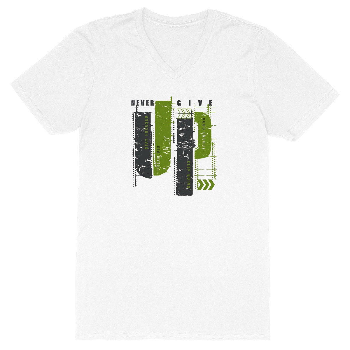 T-shirt Homme Col V : Élégance en Gris et Vert Olive - face_blanc