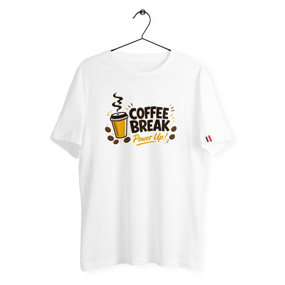 T-shirt Homme Made in France - Pause café - face_blanc