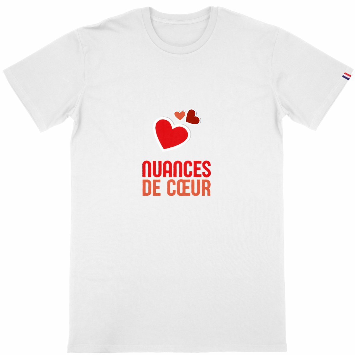 T-shirt Homme Made in France - Nuances de coeurs rouges - face_blanc