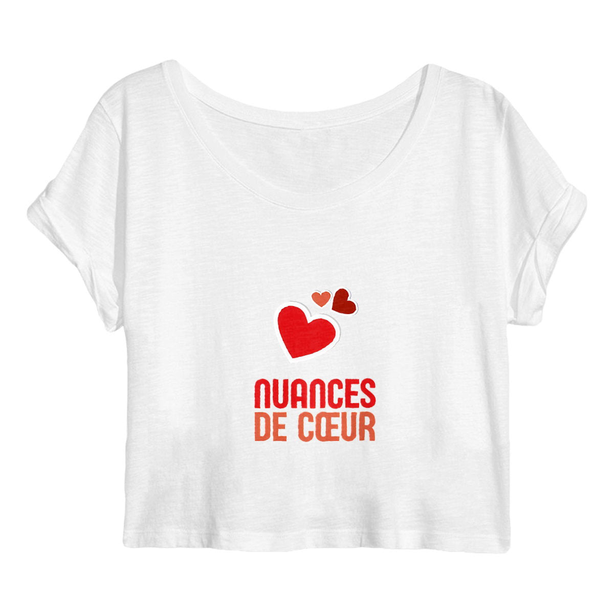 Crop top Femme : Nuances de cœurs rouges pour un look passionné - face_blanc