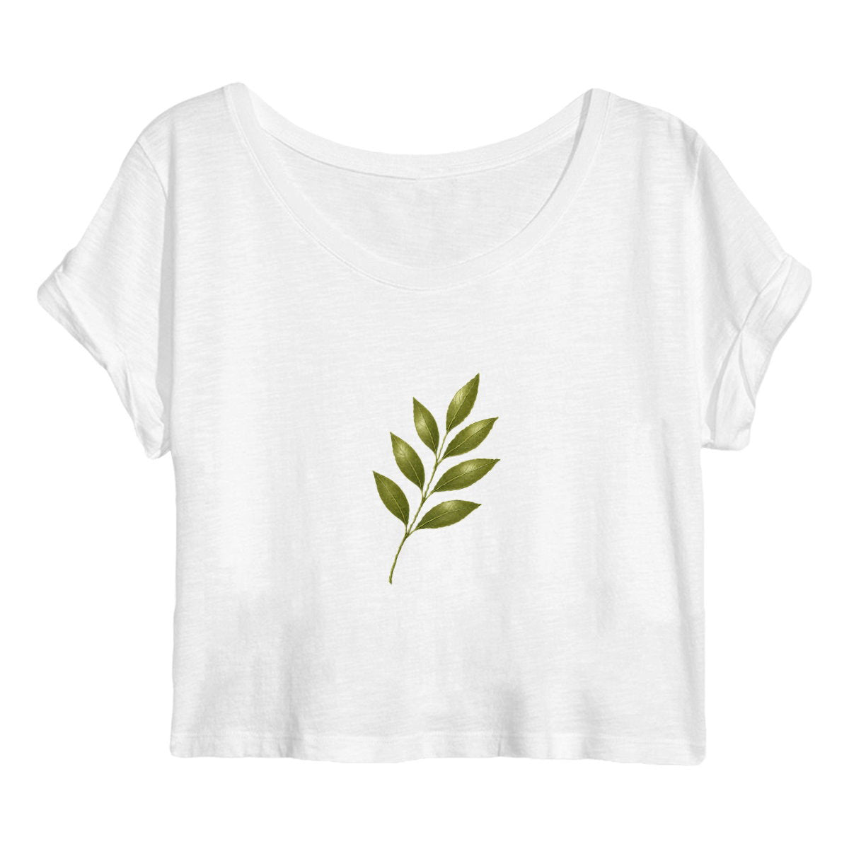 Crop top Femme - Élégance Naturelle avec Tige et Feuilles Vertes - face_blanc