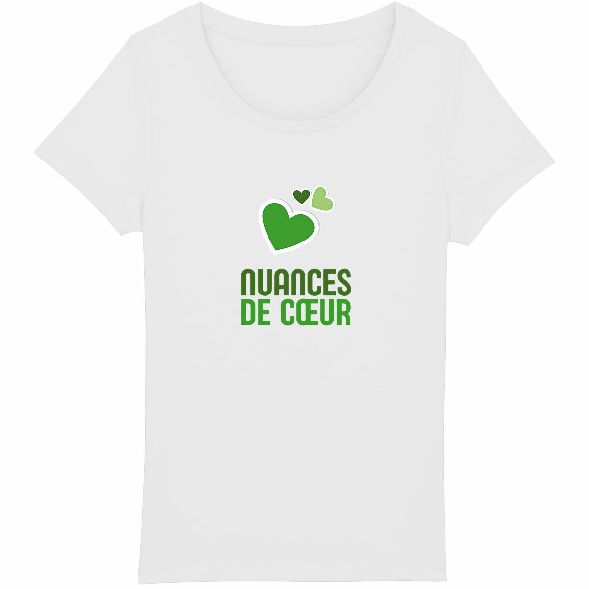 T-shirt Femme Léger - Nuances de Coeurs Verts pour un Style Unique - face_blanc