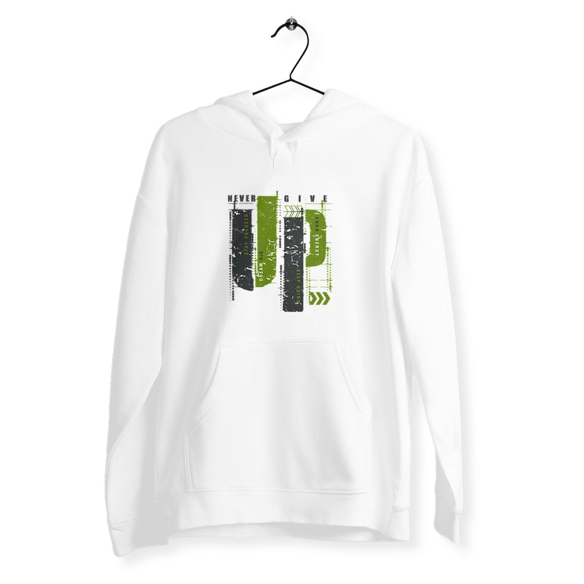 Sweat à capuche Léger Unisexe : Élégance en Gris et Vert Olive - face_blanc