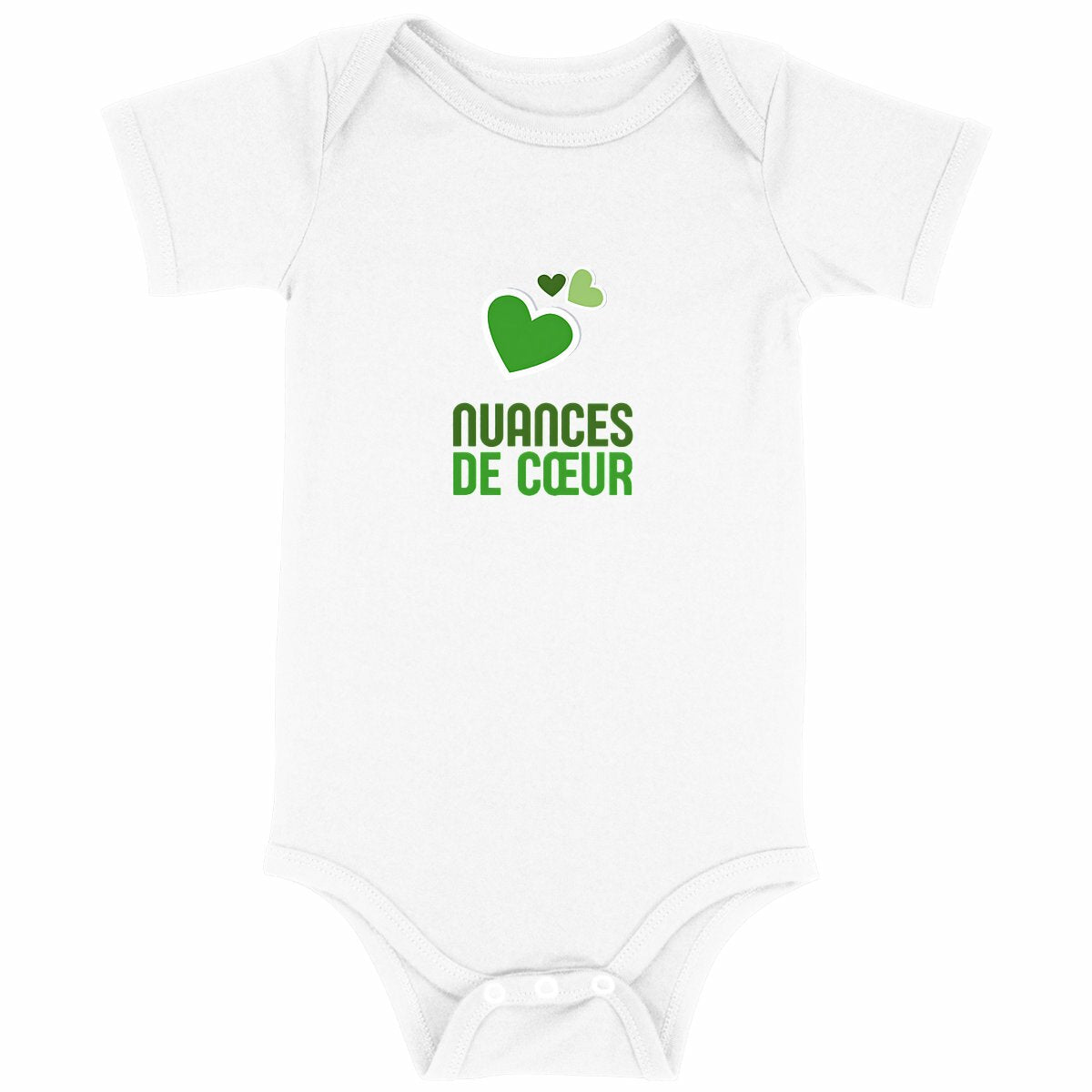 Body bébé : Amour en nuances de coeurs verts - face_blanc