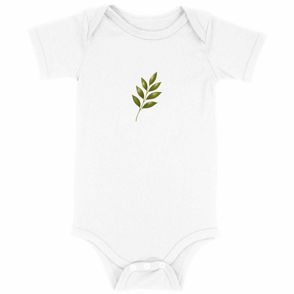 Body bébé - Élégance naturelle avec tige et feuilles vertes - face_blanc