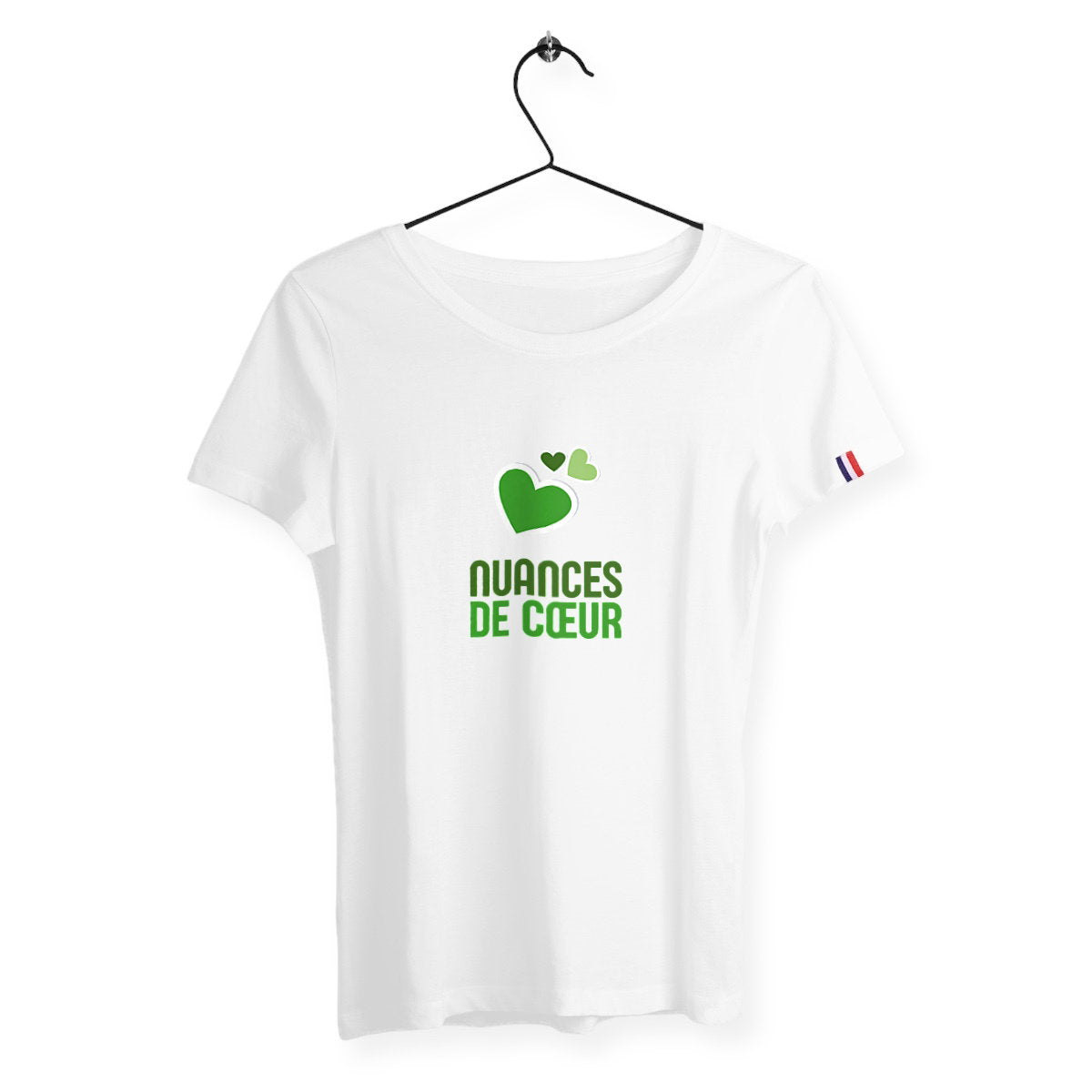 T-shirt Femme Made in France - Élégance des nuances de coeur vert - face_blanc