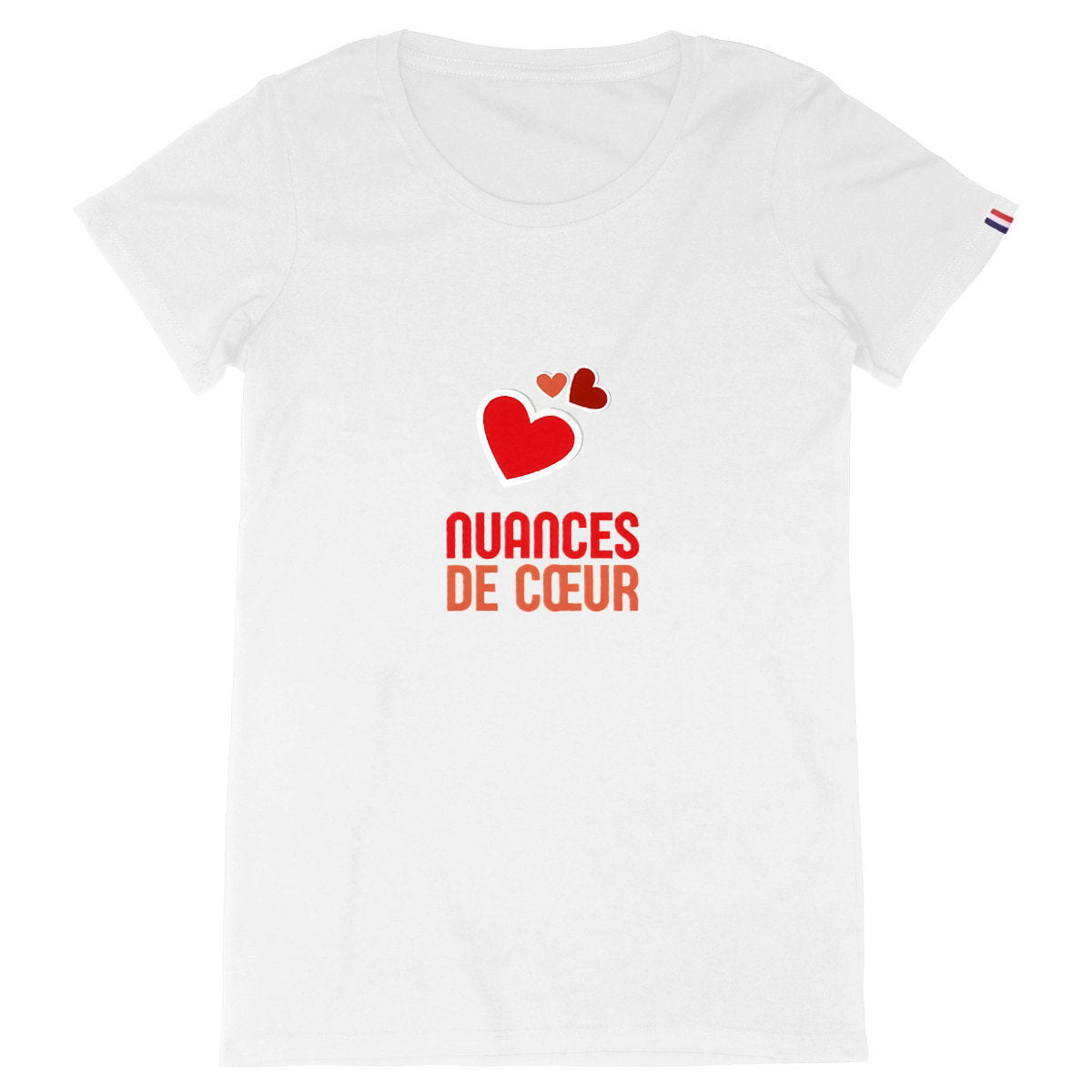 T-shirt Femme Made in France : Nuances de Coeurs Rouges - face_blanc
