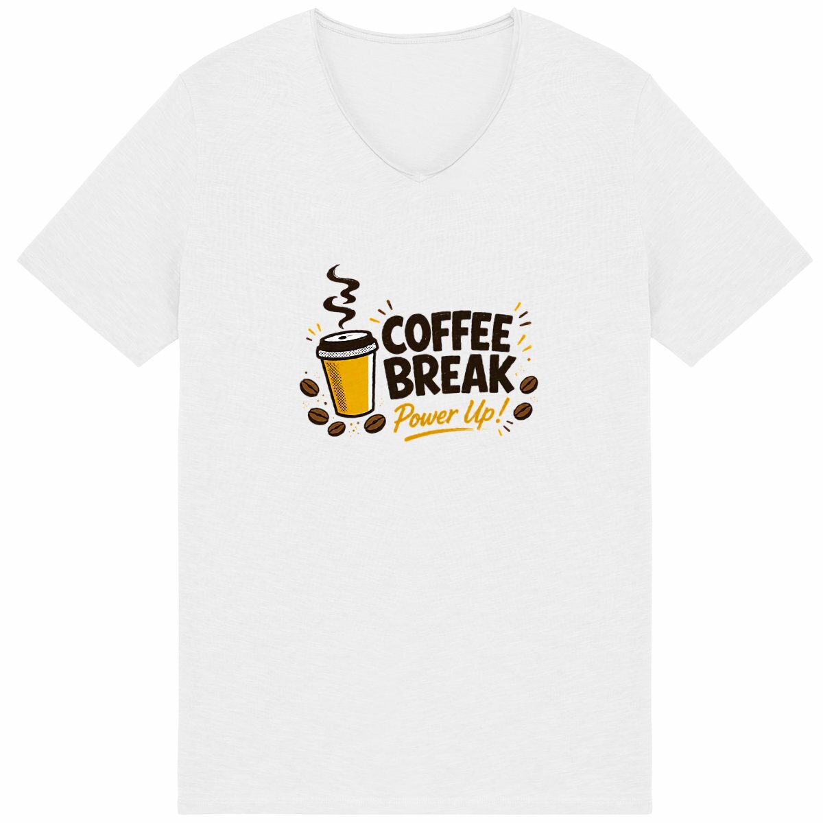 T-shirt Homme Slub - Pause café - face_blanc