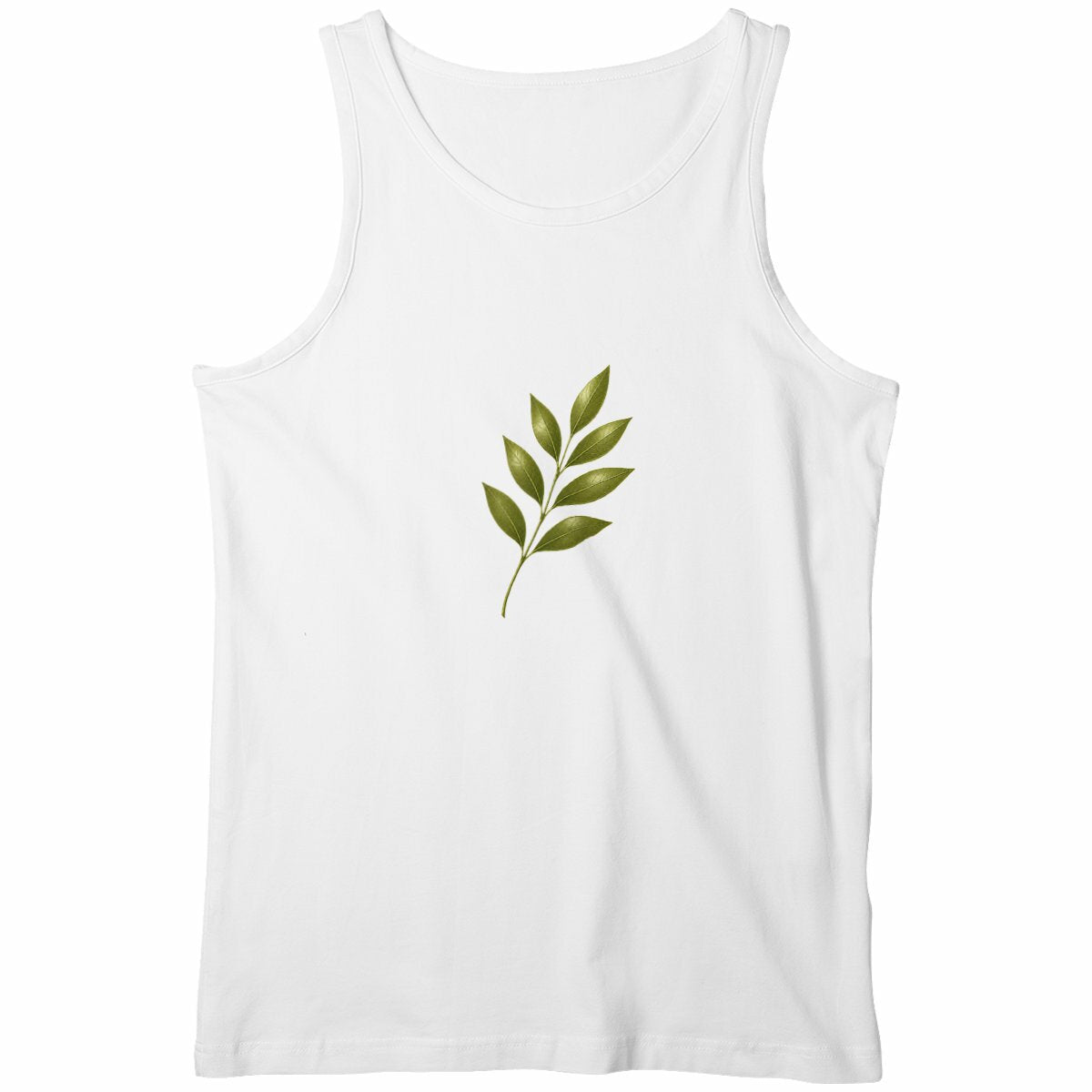 Débardeur Homme - Élégance Naturelle avec Tige et Feuilles Vertes - face_blanc