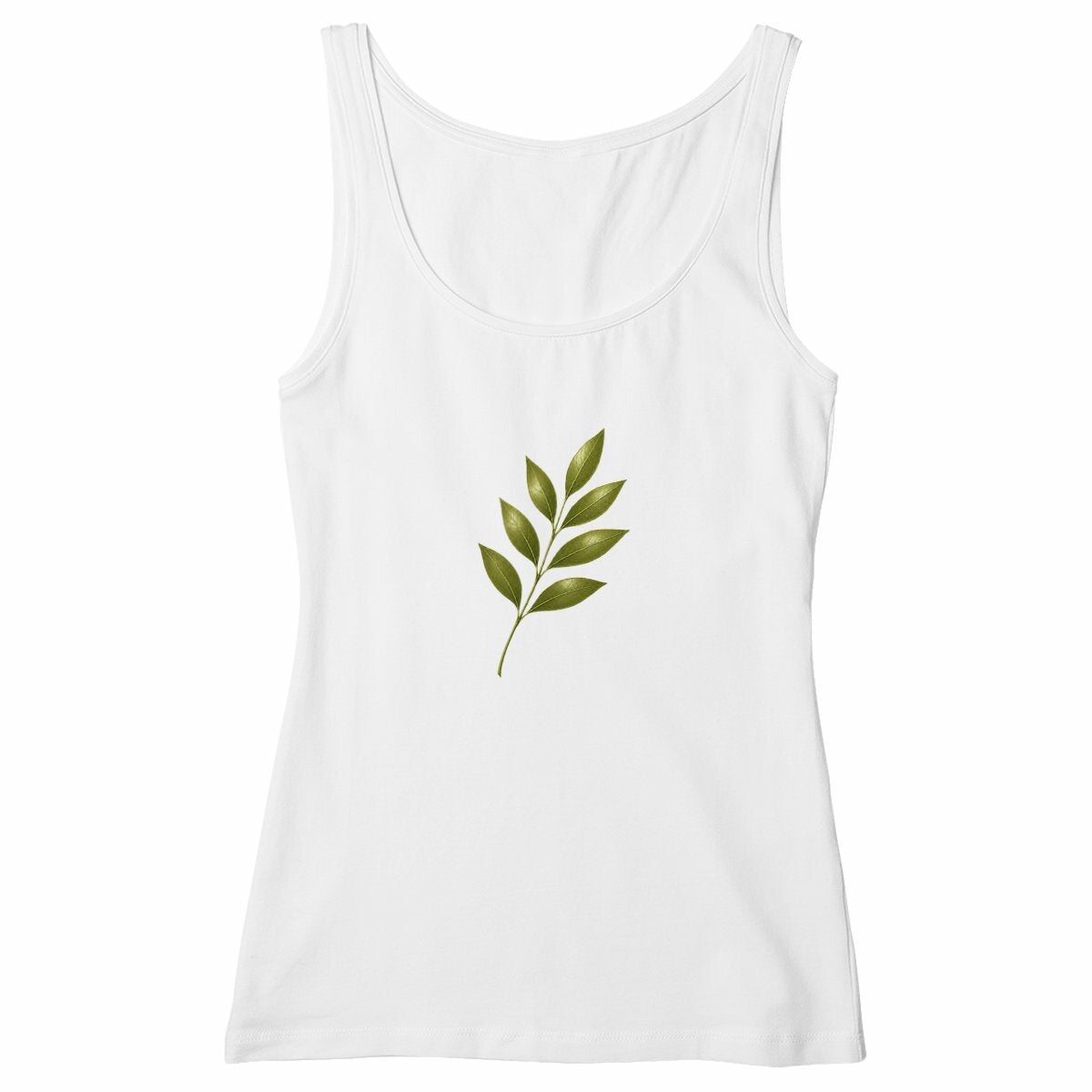 Débardeur Femme Cintré - Élégance Naturelle avec Feuilles Vertes - face_blanc