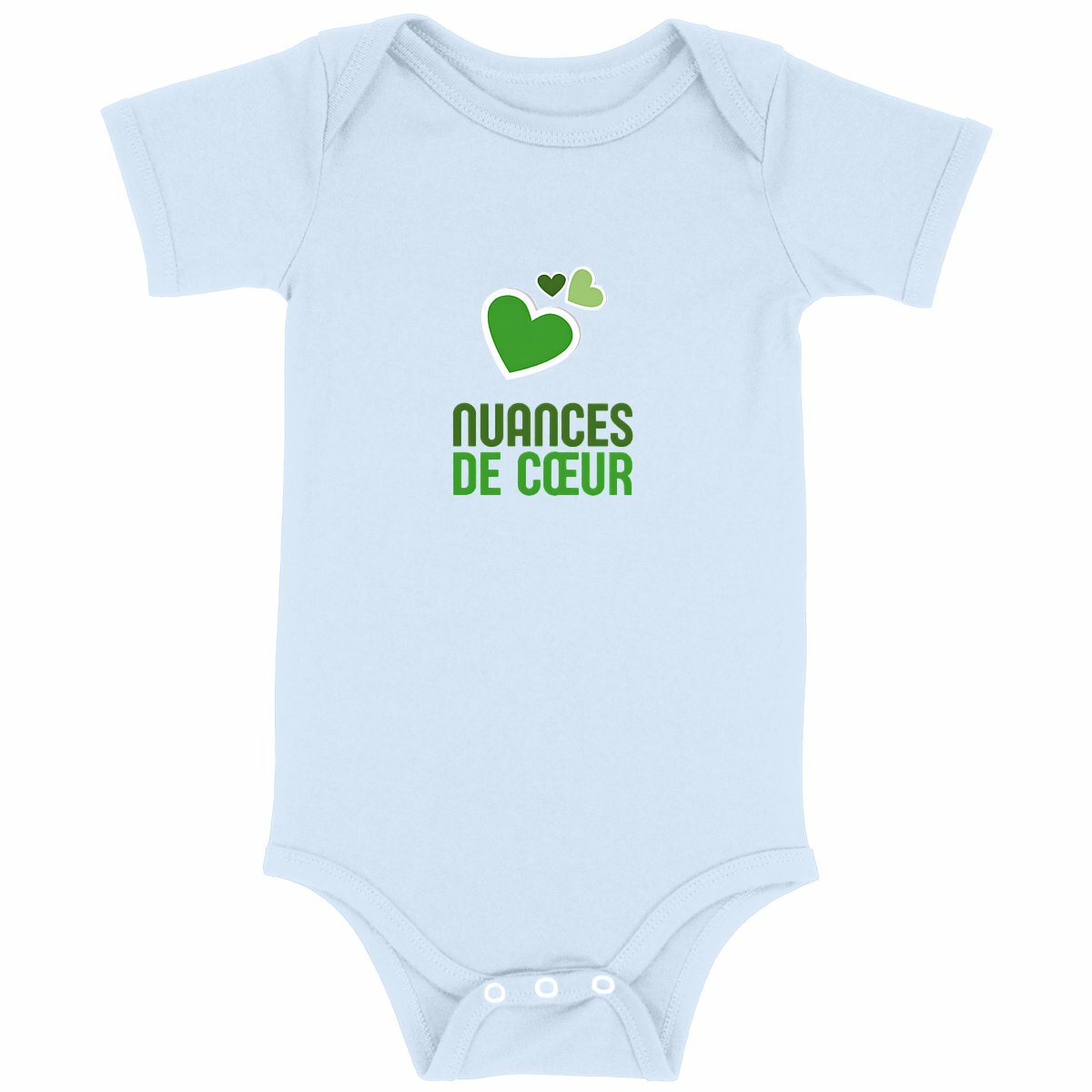 Body bébé : Amour en nuances de coeurs verts - face_bleu