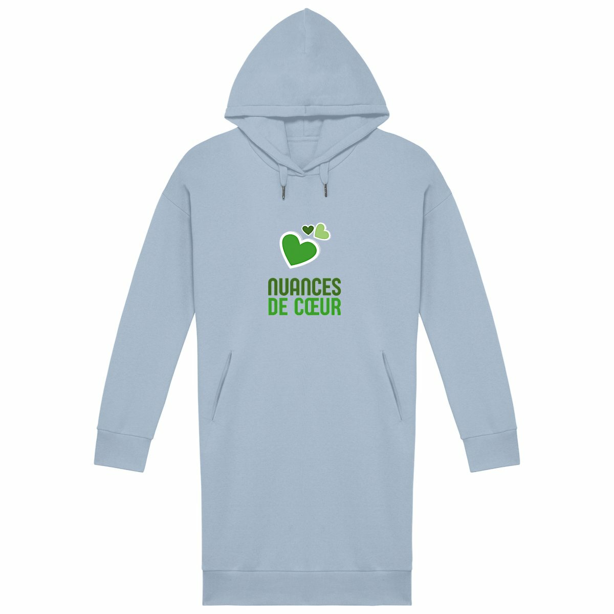 Robe Sweat Femme : Élégance et douceur avec des nuances de cœurs verts - face_bleu