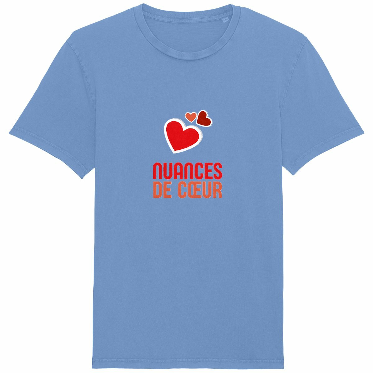 T-shirt Unisexe Vintage aux nuances de coeurs rouges - face_bleu