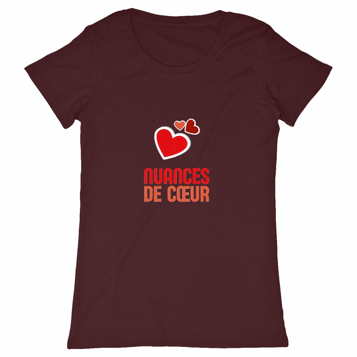 T-shirt Femme Classique : Amour en Nuances de Coeurs Rouges - face_bordeaux