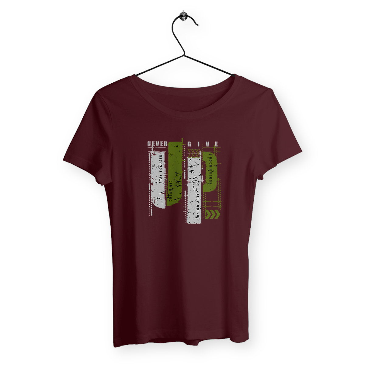 T-shirt Femme Classique : élégance en Gris et Vert Olive - face_bordeaux