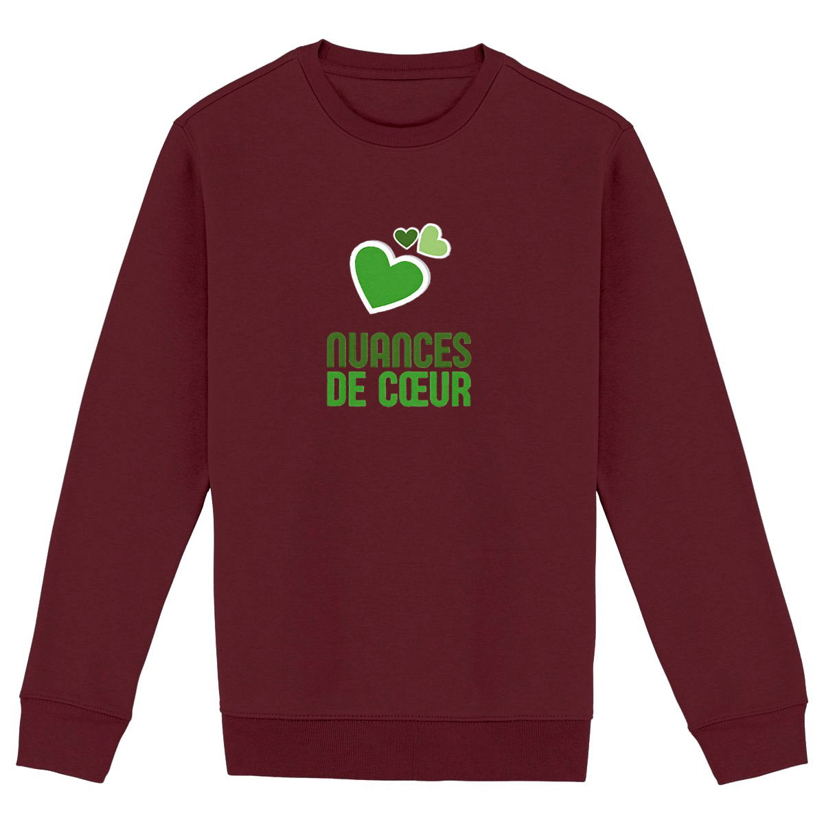 Sweat-shirt Epais Unisexe - Nuances de Coeurs Verts - face_bordeaux