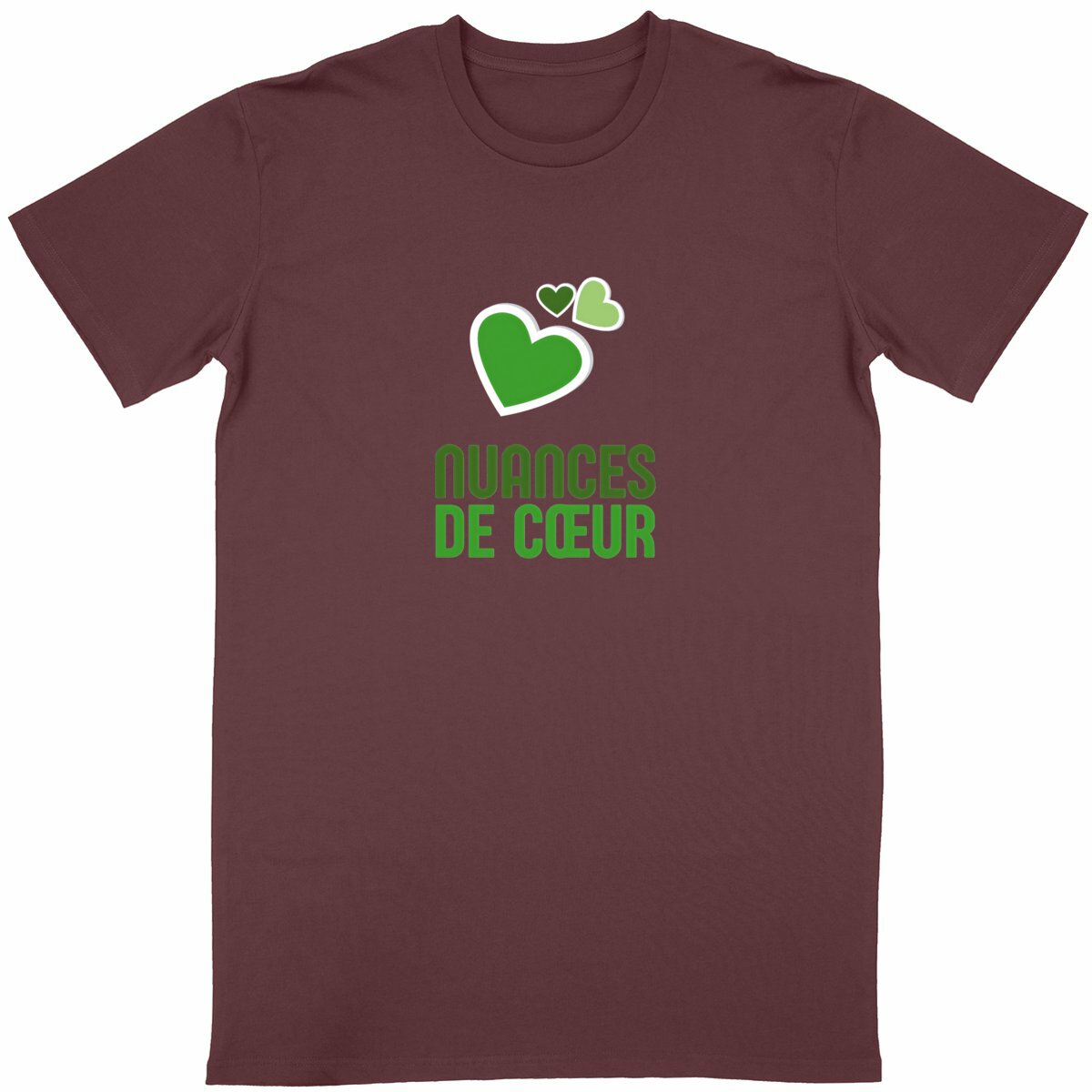 T-shirt Unisexe Classique : Amour en Nuances de Vert - face_bordeaux