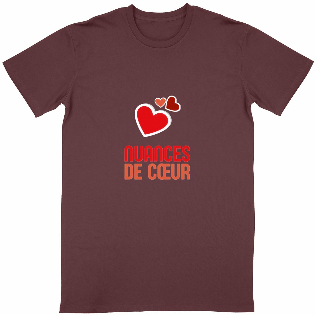 T-shirt Unisexe Classique - Nuances de Coeurs Rouges - face_bordeaux