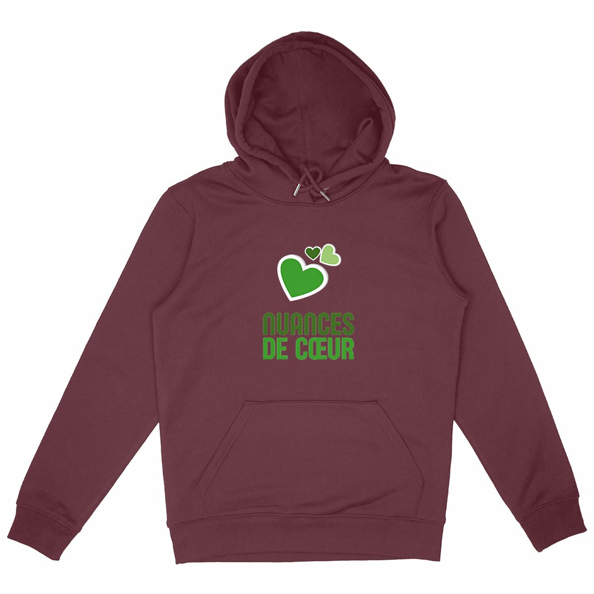 Sweat à capuche Epais Unisexe : Nuances de Cœurs Verts - face_bordeaux