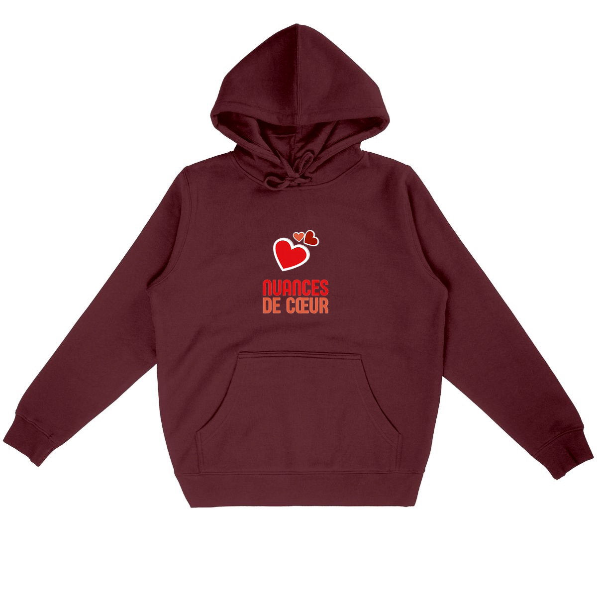 Sweat à capuche Léger Unisexe - Amour en nuances de coeurs rouges - face_bordeaux