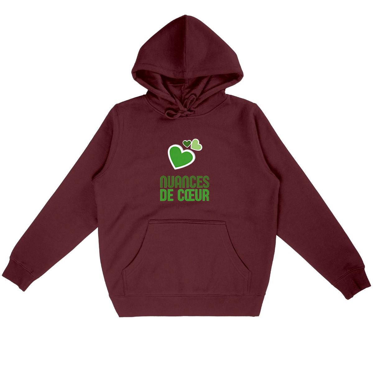 Sweat à capuche Léger Unisexe - Amour en Nuances de Verts - face_bordeaux