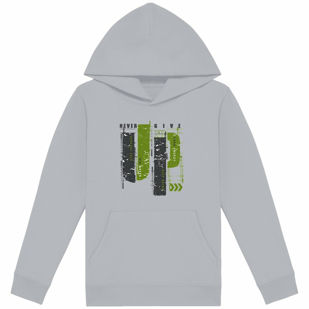 Sweat à capuche Léger Enfant - Élégance en Gris et Vert Olive - face_gris